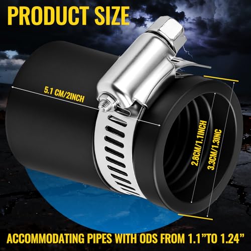 Image of 6 Pack 1 Inch Flexible PVC Pipe Cap with Stainless Steel Clamps - Black Durable End Caps for Drainage, Wastewater & Vent Pipes, Above /below Ground Use