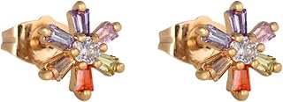 Stud Earrings,Thick Earrings For Women Flower Cubic Zirconia Gold Colorful Best Friend Jewelry For Women,Copper,Cubic Zirconia