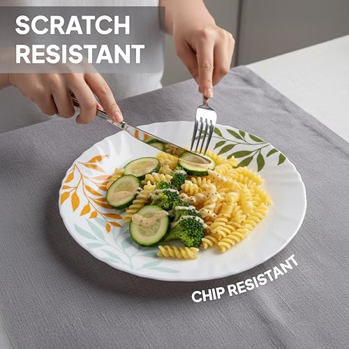 Image of Cello Imperial Series Opalware Dinner Set 10 Pcs |Lush Foliage | Opal Glass, Lightweight & Chip-Resistant | Microwave Safe, Dishwasher Safe | Scratch-Resistant Dinnerware | White