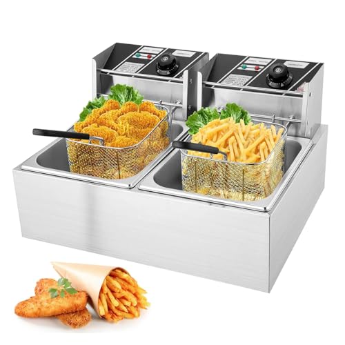 GTHTUHFD Freidora Eléctrica Comercial De 12 litros De Capacidad, De Acero Inoxidable, para Encimera, con Cesta Extraíble Y Temperatura Ajustable para Pollo Y Camarones Fritos