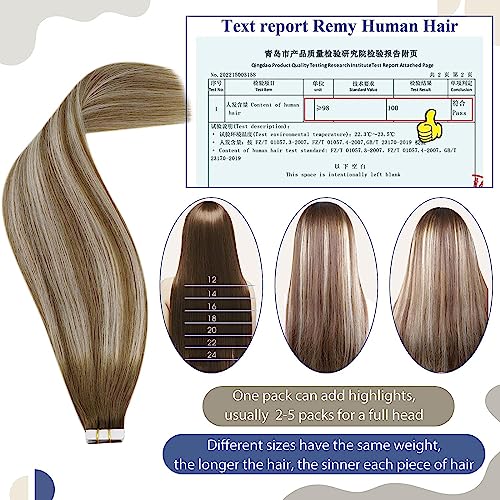 Tape In Extensions Human Hair Balayage Remy Hair Tape In Extensions Real Human Hair Skin Weft Light Brown With Platinum Blonde 20Pcs/50Grams 18 Inch #TOP5