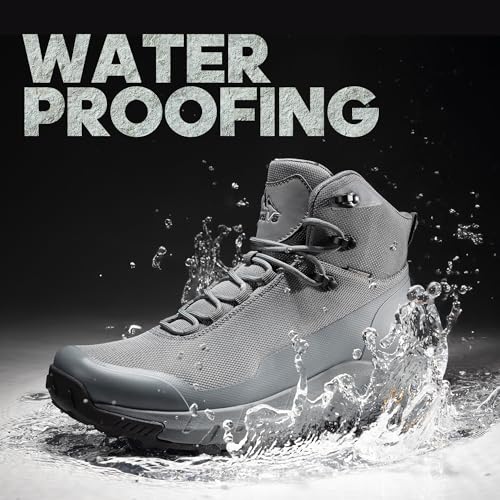 NORTIV 8 Men's Mid Waterproof Hiking Boots Outdoor Lightweight Breathable Trekking Camping Mountaineering Shoes HydroTrek,Size 12,Grey,NMUMHB2504