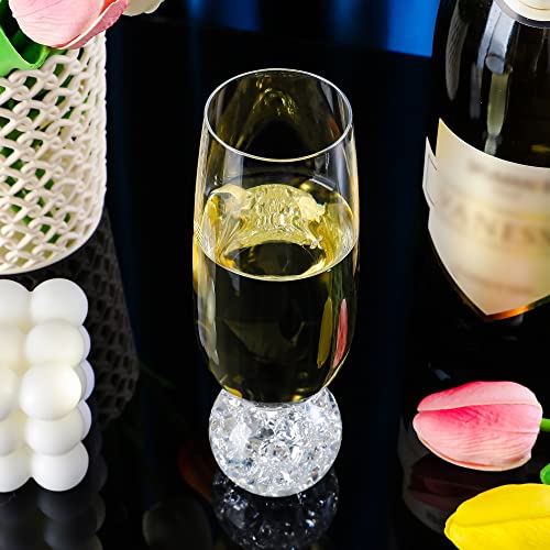 Hanjue Champagne Flutes, Set Of 4 Lead-Free Crystal Glasses, 7 Oz Champagne Glasses,Clear Glasses Set, Bar Glassware,Ideal For Parties,Wedding,Christmas,Durable Reusable Glasses #TOP5
