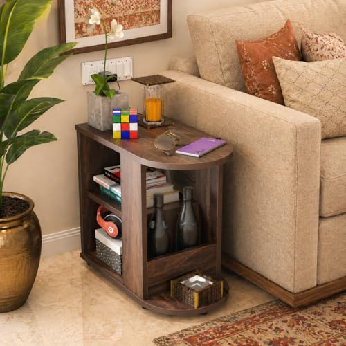 Image of Studio Kook Bene Engineered Wood Side Table | End Table with Storage, Matte Finish, DIY (DO IT Yourself) Assembly (Junglewood)