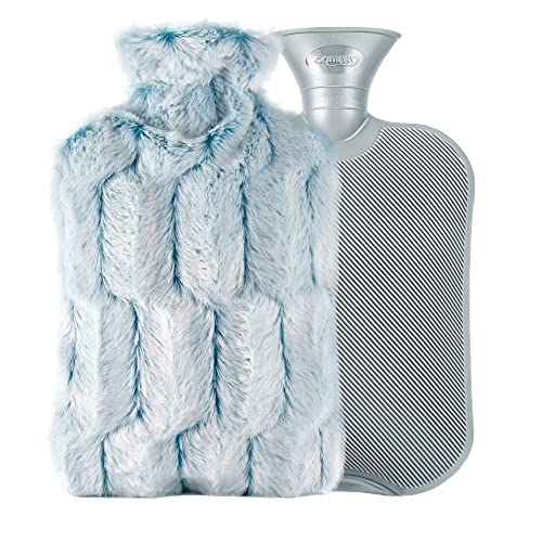 samply Hot Water Bottle - 2L Hot Water Bag with Furry Cover, Light Green
