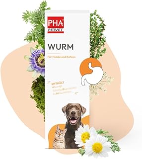 PHA Wurm Tropfen für Hunde & Katzen - Natürliche Wurmkur, Wurmmittel sekundierend, Alternative bei Wurmbefall mit Wurmkraut, Schafgarbe, Thymian, 50 ml product image