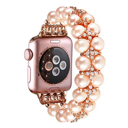 GEMEK Pearl Bracelet Compatible with Apple Watch Strap Women 38/40/41mm iWatch Strap Series 9/8/7/6/5/4/3/2/1 - Image 2