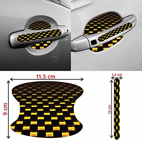Image of CVANU Car Door Handle & Door Bowl Pack of 8 Anti-Scratch Guard Protective Cover Yellow-Black Mat Look Self-Adhesive Vinyl Sticker Cv7