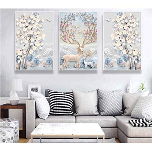 Arbre de fortune peinture 3 panneaux triptyque relief abstrait moderne salon 50x70cm sans cadre