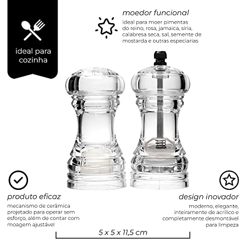 Mimo Style Moedor e Saleiro, Feito em Inteiramente em Acrílico Transparente. Ideal Para Moer Grãos e
