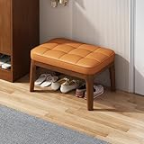 Schuhbank mit gepolstertem Kissen und Holzbeinen, Eingangsbereich, Aufbewahrungshocker, strapazierfähiges Ledergewebe, kompaktes Design