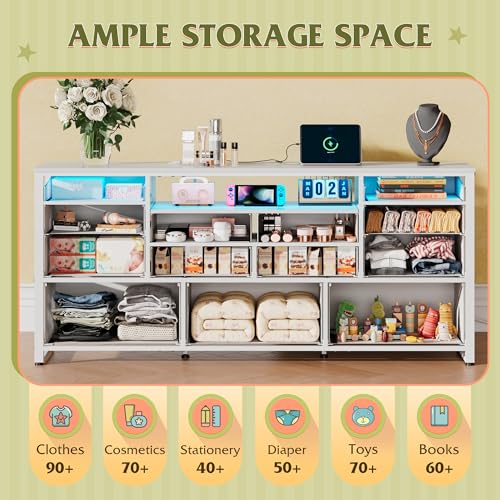 Image of WLIVE LED Dresser TV Stand for 65 Inch TV, 13 Drawers, White