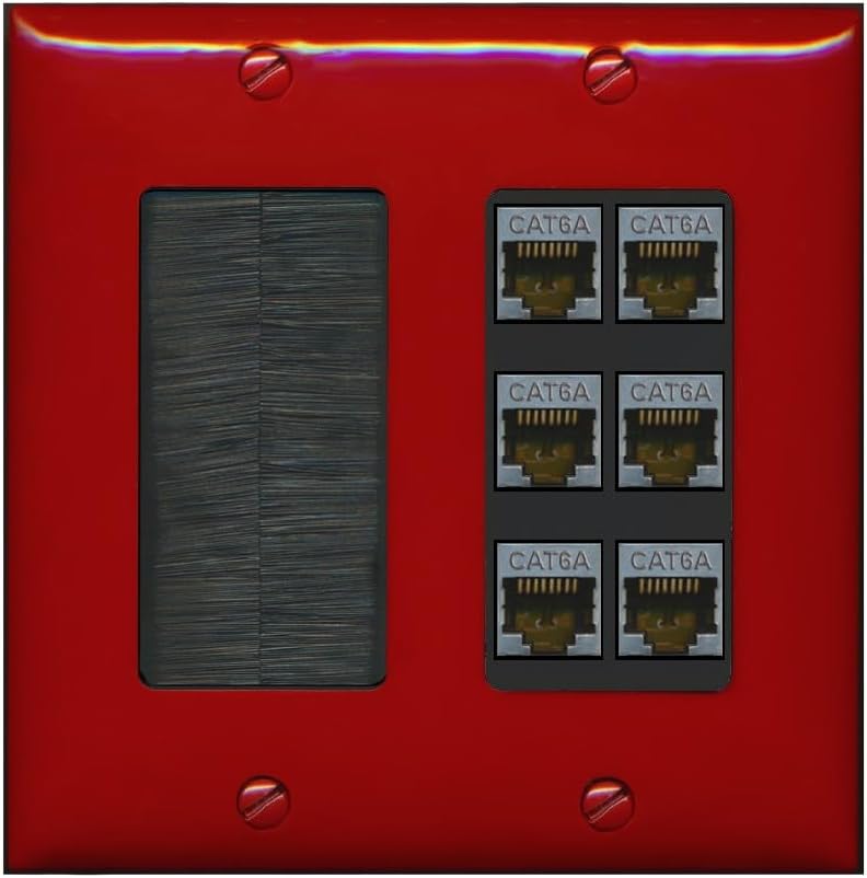 RiteAV - 6 Port Cat6A Ethernet Wall Plate - Brush [Red/White]