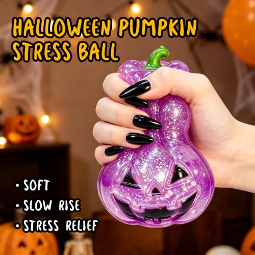 Halloween Spooky Glitter Dumpling Squishies Toys, Dumplings Stress Balls for Adults Fidget Toy with Steamer, Cute Halloween Decor Ghost Bao Bun Squishes for Anxiety Relief (Pumpkin Purple) - Image 2