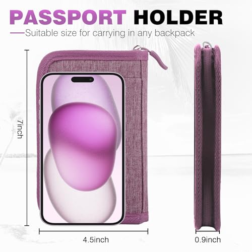 Single Passport Holder for Travel, RFID Travel Document Organizer for Women Waterproof Passport Wallet Men Portable Case for Cards, Boarding Pass, ID, Money, Tickets with Zipper by HOHOM - Image 2