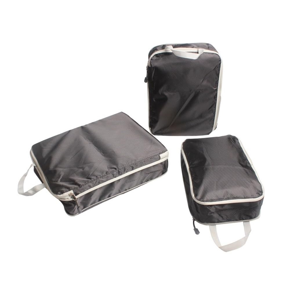 Set da 3 pezzi, confezione comprimibile, organizer da viaggio, cubi, impermeabile, valigia, nylon, borsa per bagagli, grande capacità, borsa (nero, 2 pezzi)