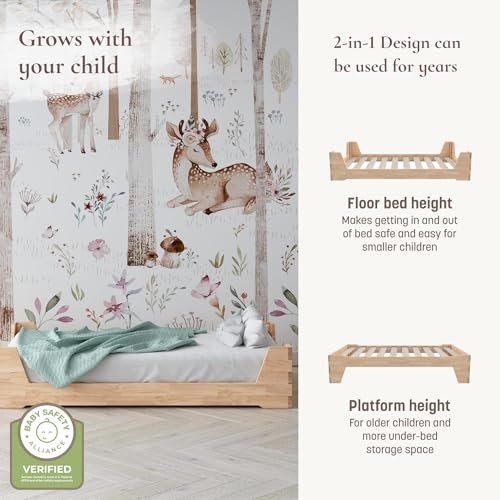Little Seeds Maverick Montessori Toddler Floor Bed with 2 Heights, Natural Wood Grain by Little Seeds - Image 2