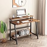 YQ JENMW Small Computer Desk for Small Spaces - 33.5" Inch Modern Writing Table with Monitor Storage