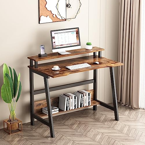 Yq Jenmw Small Computer Desk For Small Spaces - 33.5" Inch Modern Writing Table With Monitor Storage Shelf For Home Office And Study, Compact Laptop Desk In Simple And Sleek Style #TOP1