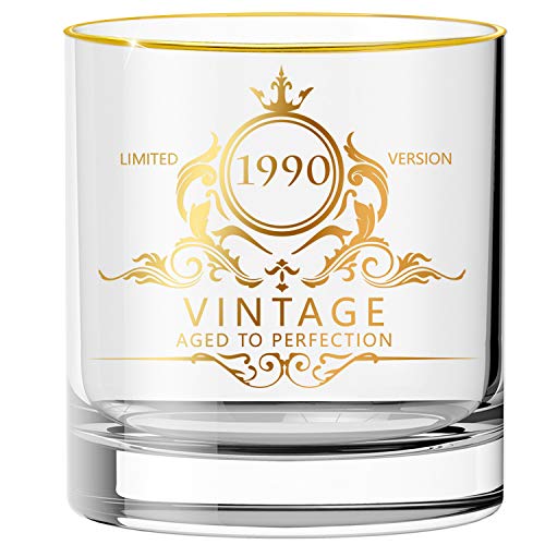 30th Birthday Gifts for Men, 30th Anniversary Gifts, Vintage 1990 Whiskey Glass