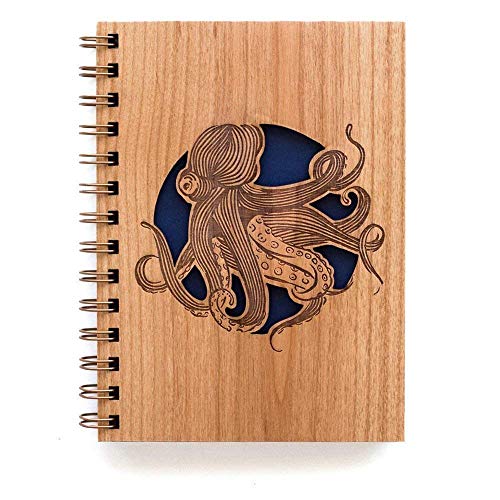 Octopus Wood Journal [Notebook, Sketchbook, Spiral Bound, Blank Pages, Father's Day, Gifts for Dad]