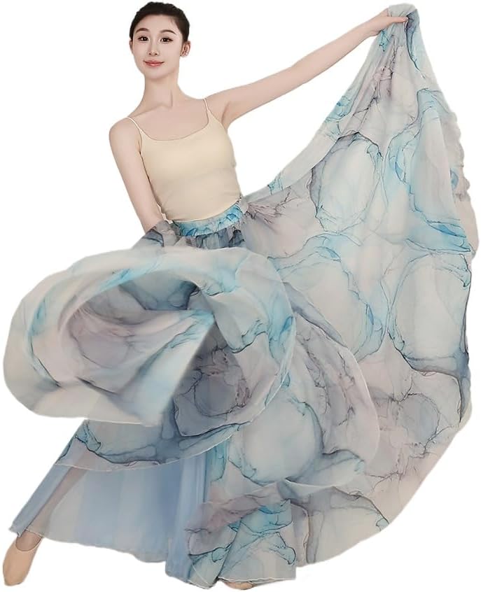 HEARTTOUCH Women's Tencel Lyrical Dance Skirt 720° Double Side Modern Ballet Swing Dance Skirts for Performance Photography
