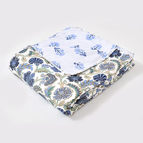 Image of Dohar Single Bed Cotton 100% Cotton Reversible AC Blanket Cotton Single Bed Cotton Quilt Single 180 GSM Cotton Dohar Single Light Weight Soft Blanket Pink (White /Blue)