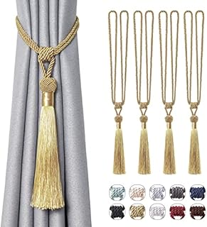 Pretty Jolly 2 Pack Long Tassel Curtain Tiebacks Handmade Braided Rope Knot Drape Tie Backs European Style Decorative Curtain Holdbacks for Home & Office Window Drapery (Black)