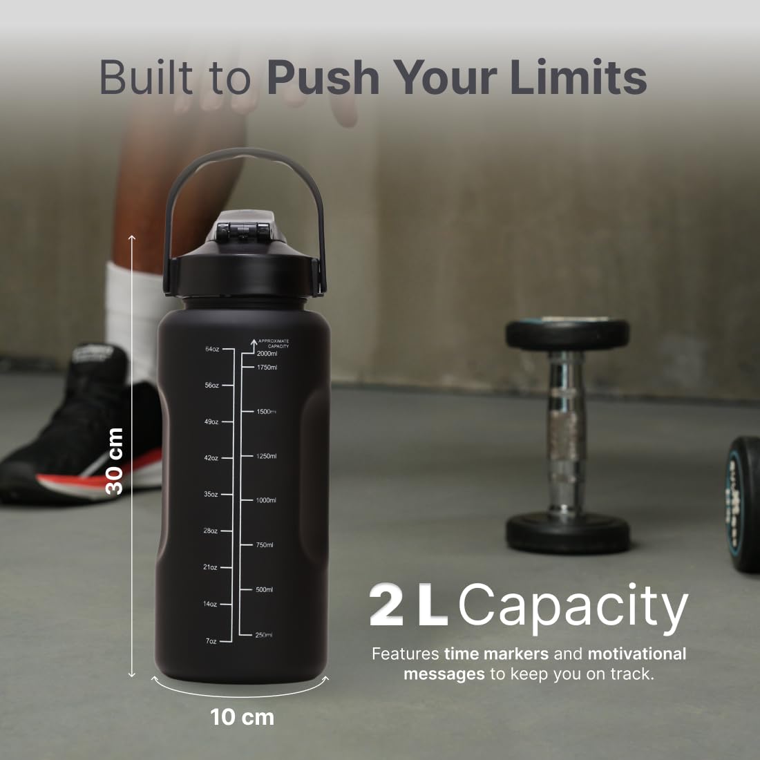 CULT Motivational Water Bottle 2L - Leakproof & BPA-Free -4
