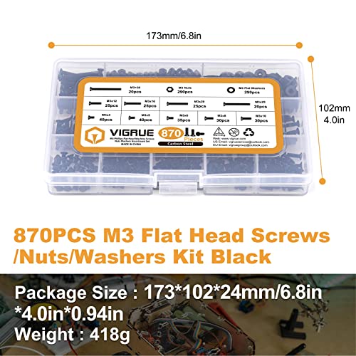 Vigrue SCREWS Black, M3 X 4/5/6/8/10/12/16/20/25/30Mm Countersunk Metric Machine Screws Assortment Kit thumb #7