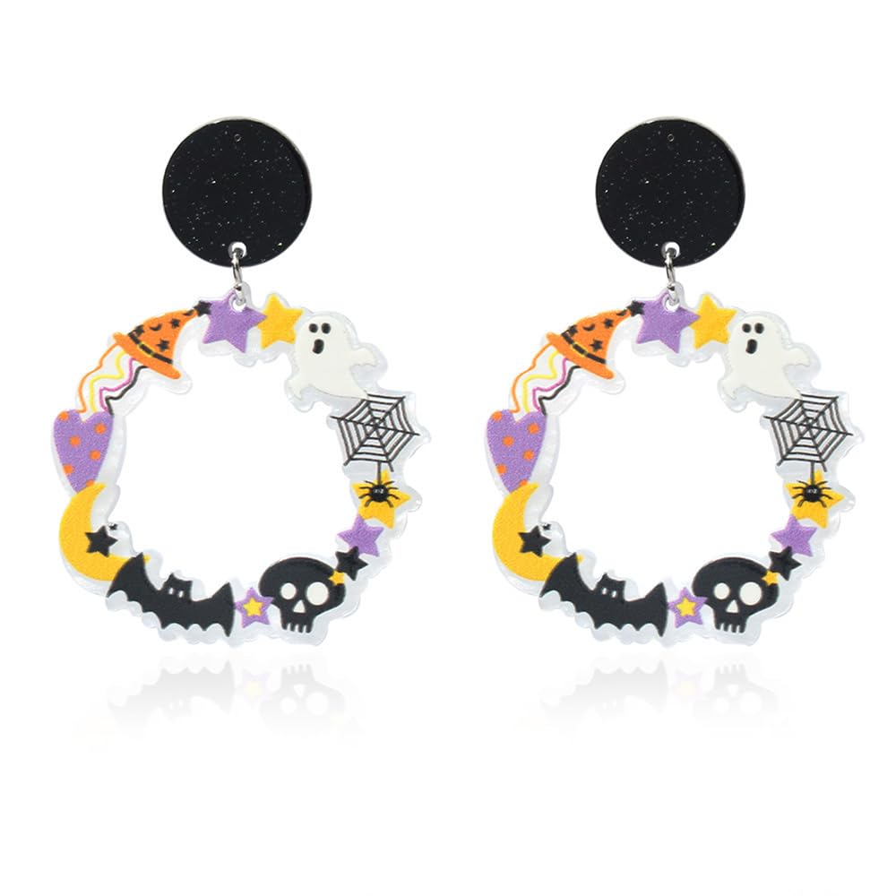 Cute Halloween Theme Dangle Drop Earring Acrylic Ghost Bat Spider Skull Classical Elements Funny Statement Dangling Hook Earring S925 Sterling Silver Post Hypoallergenic Festive Party Cosplay Costume