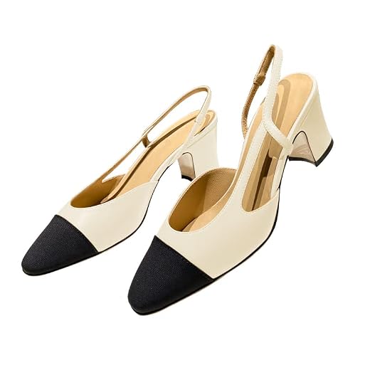 jimishow Slingback Heels for Women Beige Two Tone Pumps Chunky Heel Closed Toe D’Orsay Sandals Cap Toe Quarter Strap 2 inches Block Heel Sexy Dress Pump Shoes Size 5-13 US