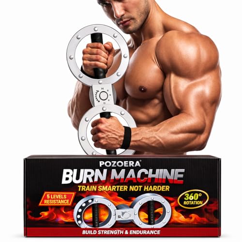 POZOERA Burn Machine - Spinning Rotator Burn Machine with 12LB Adjustable Resistance Forearm Strengthener Trainer 360 Degree Rotating Arm Workout Exercise Equipment for Men&Women(Silver)