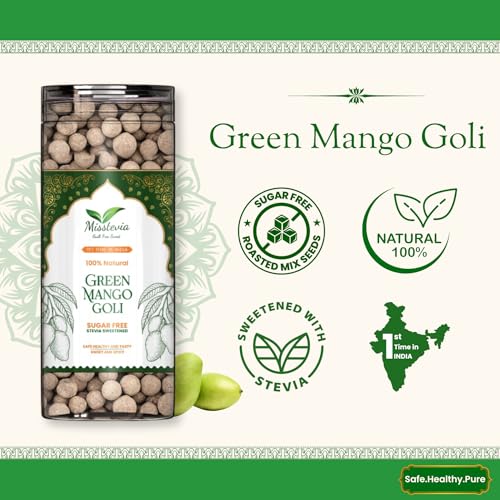 Image of Misstevia Sugar Free Green Mango Goli (110g) | Stevia Sweetened Aam Pachak | Sweet & Spicy Chatpata Churan | Digestive Mukhwas | Mouth Freshener | No Added Sugar