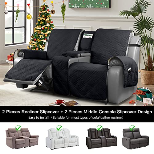 Image of TAOCOCO Loveseat Recliner Cover with Console Pet Cover for Loveseat Recliner with Elastic Straps (2 Seater, Ink Black)