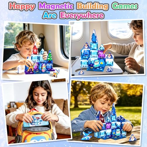 Image of 33PCS Mini Magnetic Tiles - Arctic Animals Theme Toddler Travel Essentials Set with Case, Magnetic Building Blocks Kids Games Montessori Preschool Sensory Toys for 3+ Year Old Boys Girls Gifts