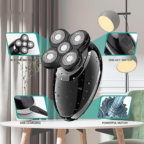 GeRRiT Electric Shavers for Bald Men, 4 in 1 Electric Shaver Beard Trimmer Razor Nose Trimmer Grooming Kit Waterproof Rechargeable Shaving Machine for Men - Image 2