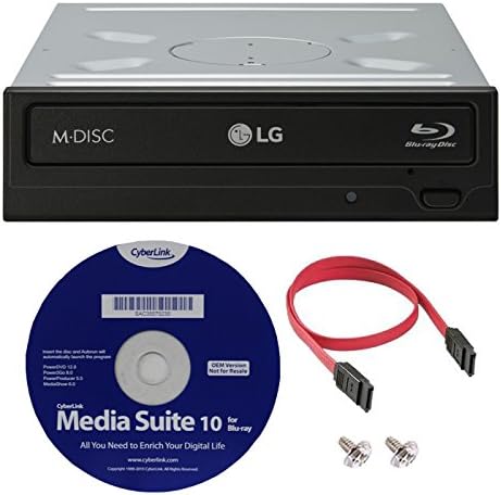 LG WH16NS40K 16X Blu-ray BDXL M-DISC DVD CD Internal Writer Drive Bundle with Free Cyberlink Media Suite 10 + SATA Cable