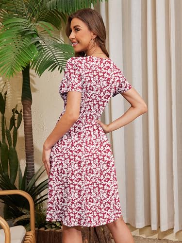 Image of Heymoments Womens Summer Short Sleeve Casual Dresses V-Neck Beach Dress with Pockets S-2XL