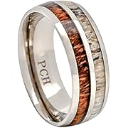PCH Jewelers Deer Antler and Koa Wood Ring Titanium Mens Wedding Band Comfort Fit