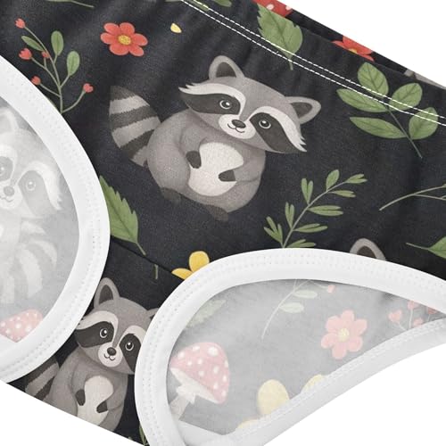 Cute Raccoons Floral Black Little Girl Panties Girls Underwear Toddler Cotton Fancy Kids Undies Briefs 2t4