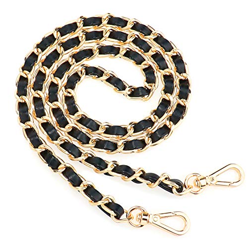 Lamdgbway Geldbörse Kettenriemen Geflochtene PU-Lederhandtasche Umhängetasche Umhängetasche Ersatz Metallkette Schwarz 100cm Cover