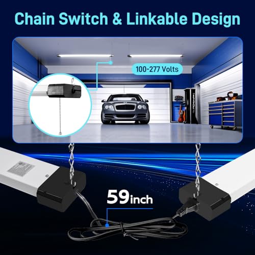 Image of hykolity 4 Pack 4FT Linkable LED Shop Light for Garage, 6500lm, 4FT 60W Utility Light Fixture, 5000K Daylight LED Workbench Light with Plug, Hanging or Surface Mount, Black - ETL