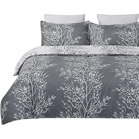 YEPINS Grey White Microfibre Duvet Cover Set Cover