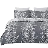 Vaulia Soft Microfiber Floral Duvet Cover Set, Modern Bedding Set, Branches Pattern White and Grey Color Reversible Design 3-Piece (1 Queen Duvet Cover 2 Pillow Shams)