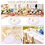210 Pcs Plastic Dinnerware Set for 30 Guests,Clear Disposable Plates with Gold Rim,Hammered Party Plates Including 30 Dinner&Dessert Plates,Cups,Gold Plastic Silverware for Party,Wedding - Image 5
