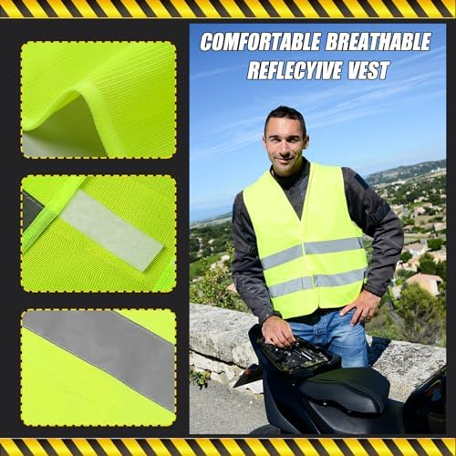 FAELNK Warnwesten Auto Pannenweste Warnweste 4 Stück Sicherheitsweste Neongelb KFZ Pannenhilfe Reflektierende Warnwesten für Autofahrern Arbeitskräften Pannenhilfe warnwetse – Bild 4