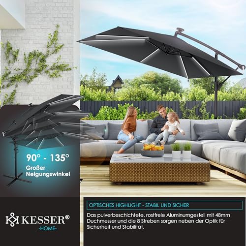 Sonnenschirm mit LED von Kesser – Ampelschirm Holly rechteckig 350cm