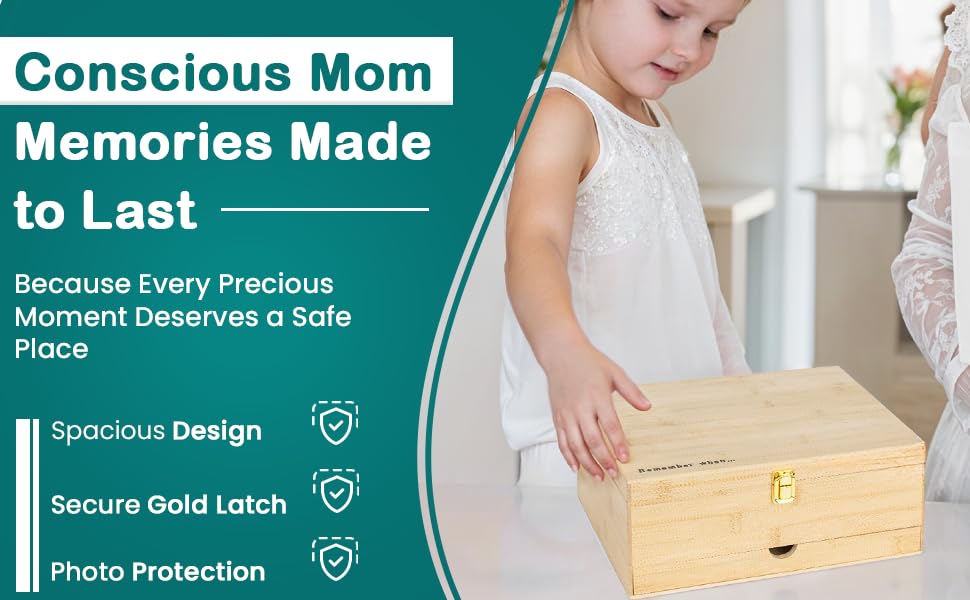 Baby Keepsake Box Set - Bamboo Baby Memory Box with Milestone Discs, Handprint Kit, Photo Corners, Glass Vials, and Burlap Bag - Gifts for New Parents - Keepsake Boxes with Lids