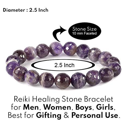 Image of Reiki Crystal Products Certified Natural Crystal Stone Diamond Cut /Faceted 10 mm Beads Bracelet for Men & Women | Reiki Charged Gemstone Jewellery | Multiple Stone Variants Available